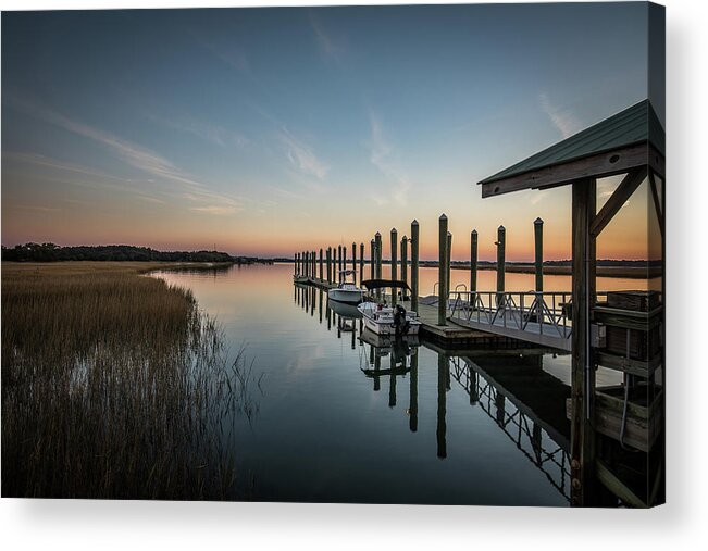 Dewees Island Acrylic Print featuring the photograph Dewees Island Ferry Dock by Donnie Whitaker