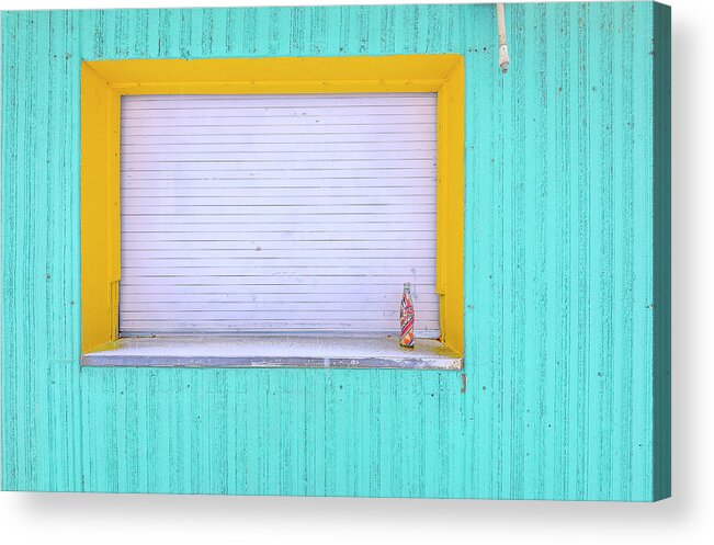 Diet; Coke; Diet Coke; John Poon; Beach House; Lake; Skaha; Skaha Lake; Winter; Bright Colors; Cyan; Yellow Acrylic Print featuring the photograph Diet Coke by John Poon