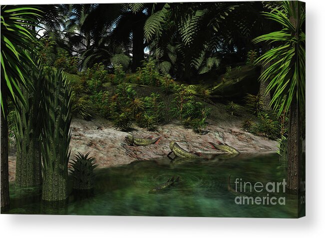 Earth Acrylic Print featuring the digital art Dipterus Fish Emerge From A Devonian by Walter Myers