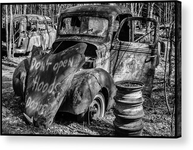 Junk Cars Acrylic Print featuring the photograph Do Not Open Hood by Matthew Pace