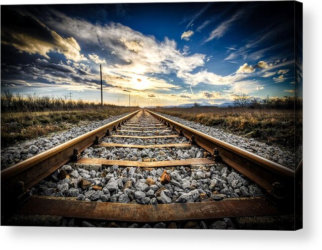 Tracks Acrylic Print featuring the digital art Down The Tracks by Michael Damiani