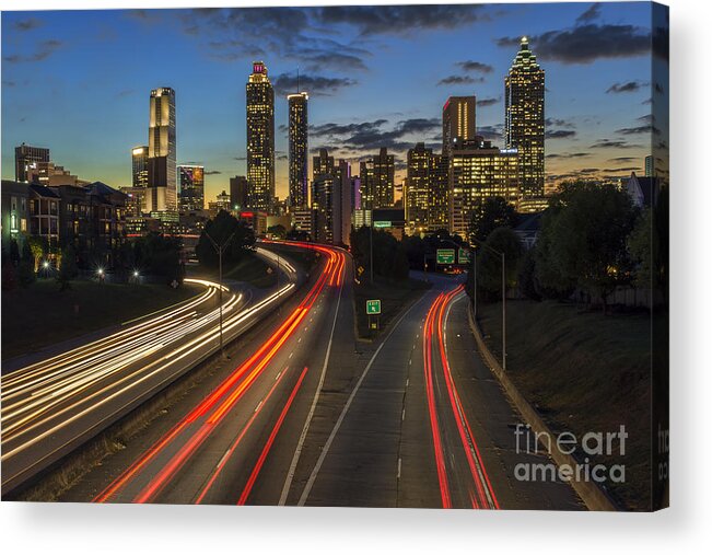 Downtown Acrylic Print featuring the photograph Downtown Atlanta At Dusk by Eddie Yerkish