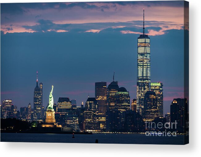 Downtown Manhattan Acrylic Print featuring the photograph Downtown Manhattan at Dawn by Zawhaus Photography