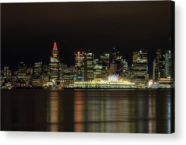 Alex Lyubar Acrylic Print featuring the photograph Downtown of Vancouver City night time by Alex Lyubar
