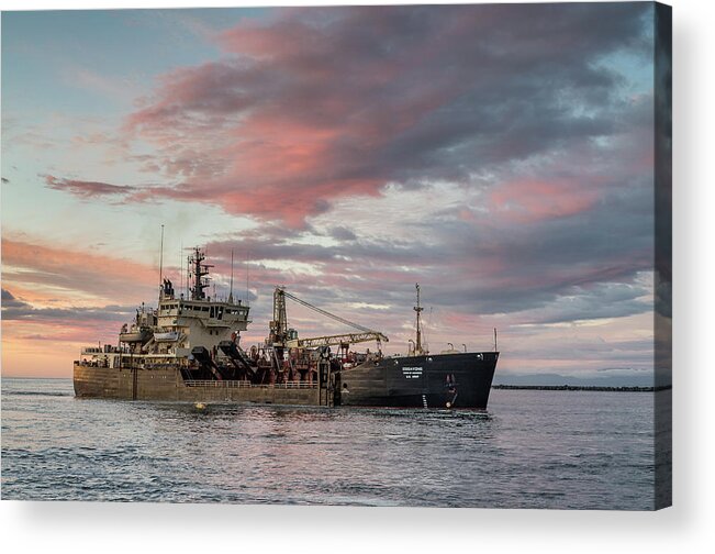South Jetty Acrylic Print featuring the photograph Dredging Ship by Greg Nyquist