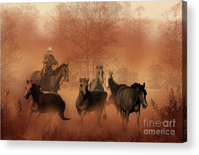 Cowboy Acrylic Print featuring the painting Driving the Herd by Corey Ford