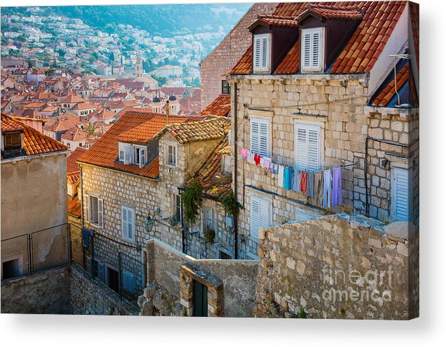 Adriatic Acrylic Print featuring the photograph Dubrovnik Clothesline by Inge Johnsson