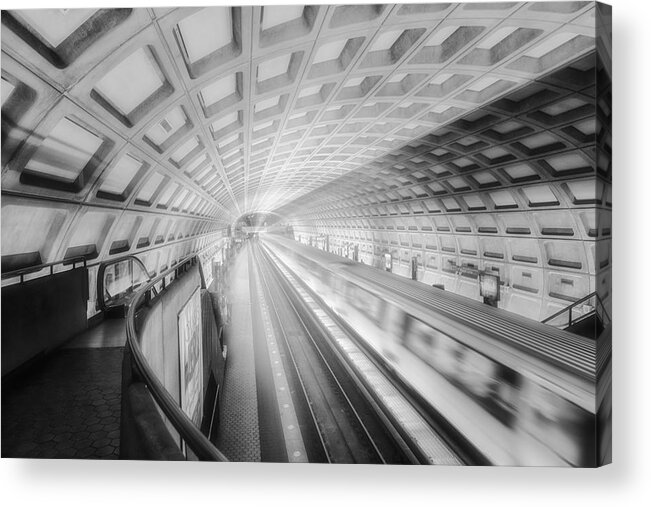 District Of Columbia Acrylic Print featuring the photograph Dupont Circle Station BW by Susan Candelario