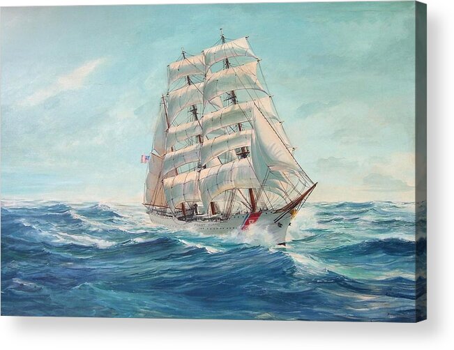 Coast Guard Training Ship - Eagle Newport Acrylic Print featuring the painting Sailing Eagle by Perry's Fine Art