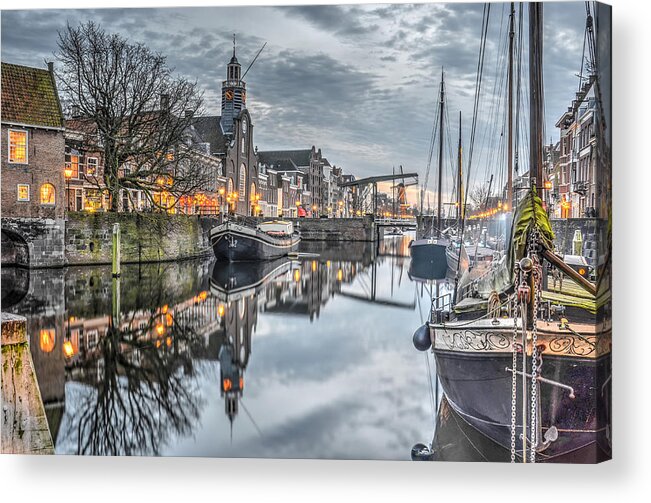 Harbour Acrylic Print featuring the photograph Early Evening in Delfshaven by Frans Blok