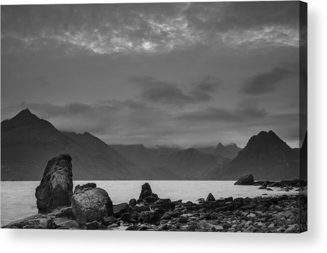 B&w Acrylic Print featuring the photograph Egol beach on the Isle of Skye in Scotland by Neil Alexander Photography