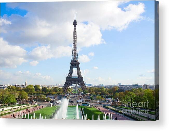 Eiffel Acrylic Print featuring the photograph Eiffel Tour and fountains of Trocadero by Anastasy Yarmolovich