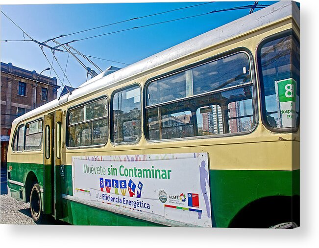 Electric Trolley Took Us To The Port Of Valparaiso Acrylic Print featuring the photograph Electric Trolley Took us to the Port in Valparaiso-Chile by Ruth Hager