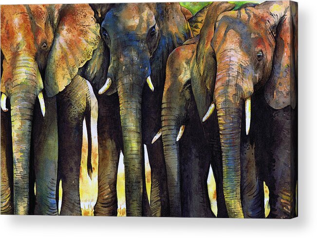 Elephant Acrylic Print featuring the painting Elephant Herd by Paul Dene Marlor