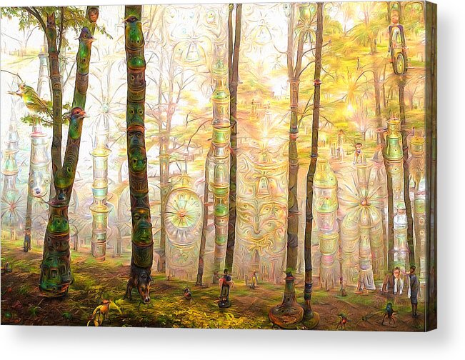 Forest Acrylic Print featuring the digital art Enchanted surreal deep dream forest by Matthias Hauser