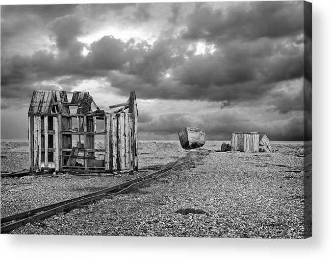 Black And White Landscape Acrylic Print featuring the photograph End Of The Line in Black and White by Gill Billington