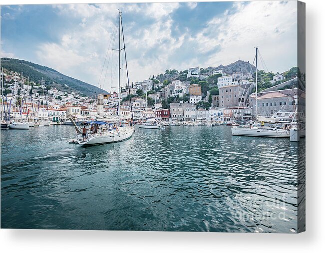 Aegis Acrylic Print featuring the photograph entering port Hydra by Hannes Cmarits
