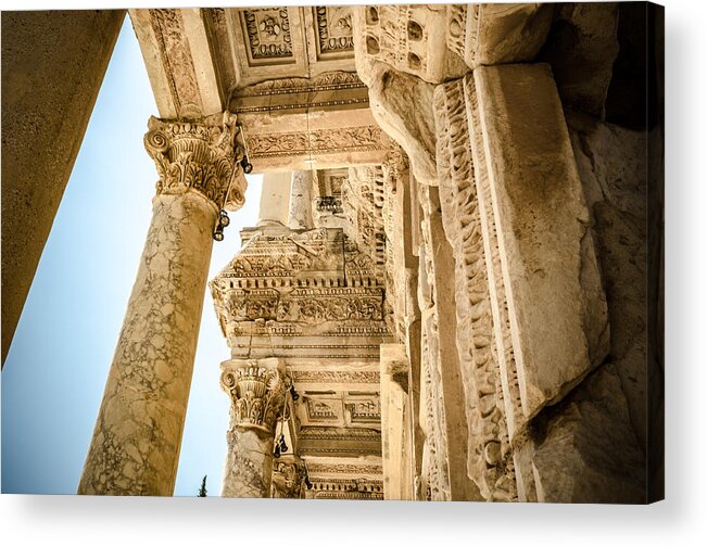 Turkey Acrylic Print featuring the photograph Ephesus Library Columns and Ceiling by Anthony Doudt