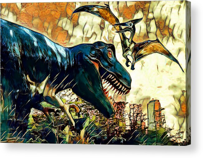 Dinosaurs Acrylic Print featuring the digital art Escape from Jurassic Park by Pennie McCracken