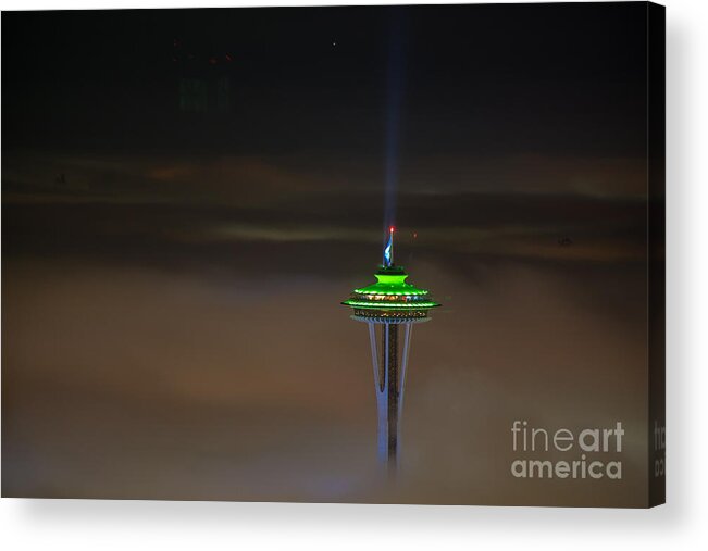 Space Needle Acrylic Print featuring the photograph Eve of the Superbowl Space Needle by Mike Reid