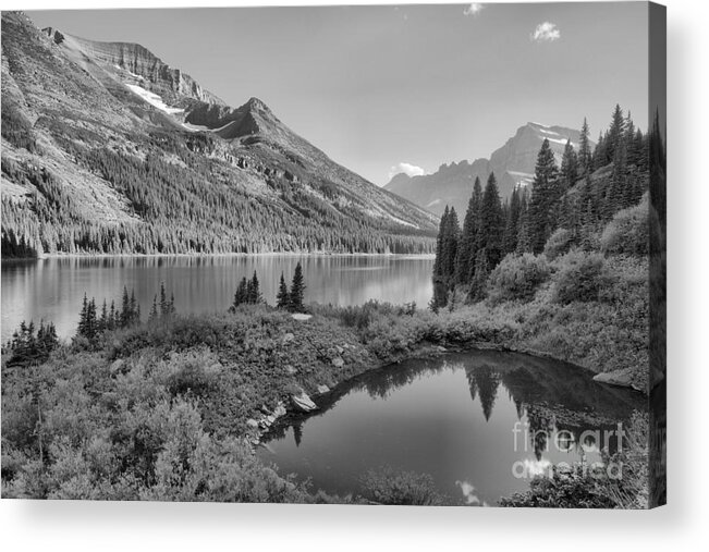 Josephine Acrylic Print featuring the photograph Evening At Lake Josephine Black And White by Adam Jewell