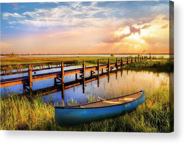 Boats Acrylic Print featuring the photograph Evening Light on the Lake by Debra and Dave Vanderlaan