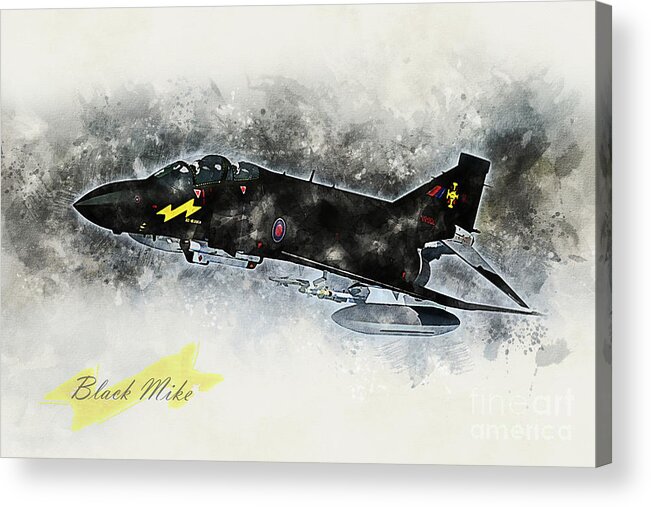 F-4 Acrylic Print featuring the digital art F-4 Phantom Black Mike by Airpower Art