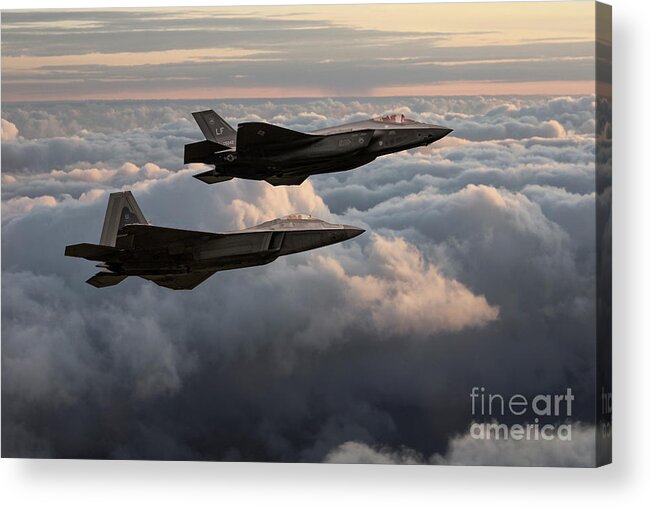 F35 And F22 Acrylic Print featuring the digital art F22 with F35 by Airpower Art