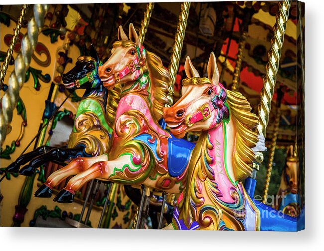 Amusement Ride Acrylic Print featuring the photograph Fairground Carousel Horses by Paul Warburton