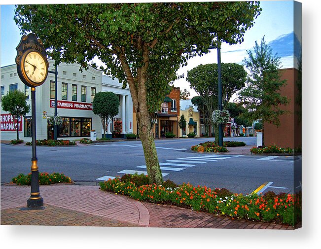 Fairhope Acrylic Print featuring the painting Fairhope Ave with Clock by Michael Thomas