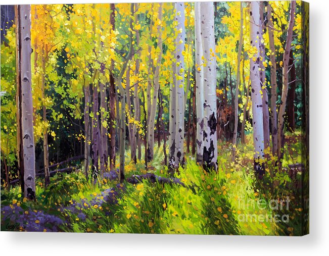 Aspen Tree Acrylic Print featuring the painting Fall Aspen Forest by Gary Kim