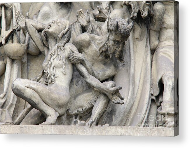 Hell Acrylic Print featuring the photograph Fall into Hell - detail of the sculpture of the Last Judgment by Michal Boubin