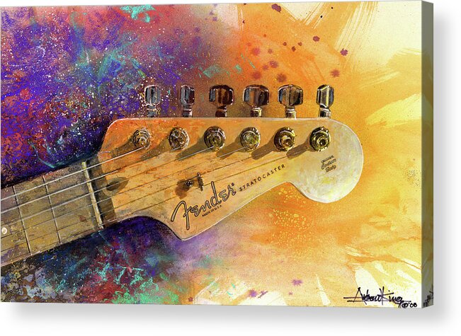 Fender Stratocaster Acrylic Print featuring the painting Fender Head by Andrew King