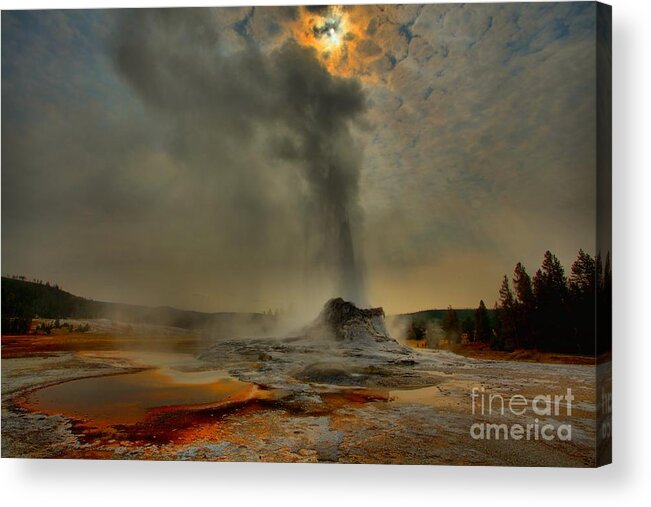 Castle Geyser Acrylic Print featuring the photograph Fire Over Castle by Adam Jewell
