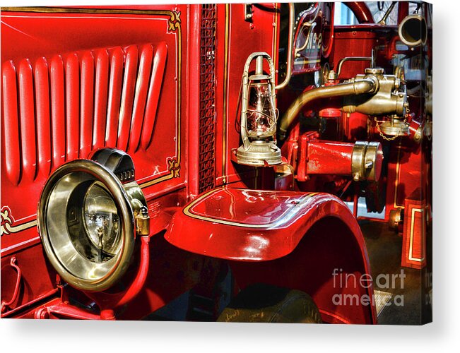 Fireman Acrylic Print featuring the photograph Fireman-Vintage Fire Truck by Paul Ward