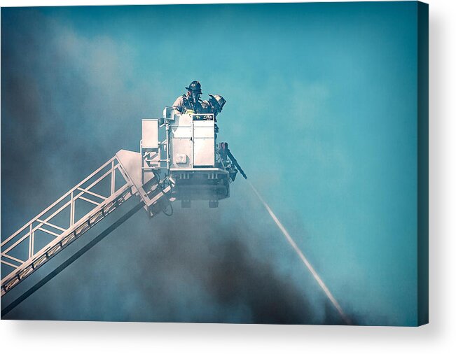 Aerial Acrylic Print featuring the photograph Firemen Dousing Flames by Todd Klassy