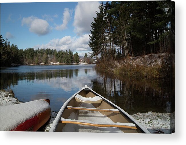 Vermont Acrylic Print featuring the photograph First snow on Vermont pond by Natalie Rotman Cote