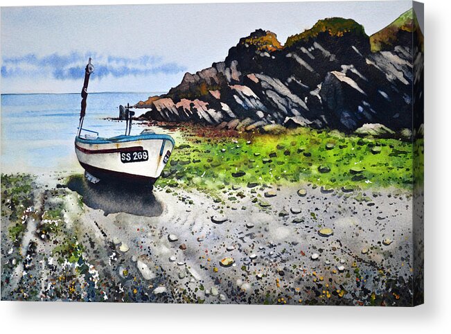 Tide Out Acrylic Print featuring the painting Fishing Boat Cadgwith by Paul Dene Marlor