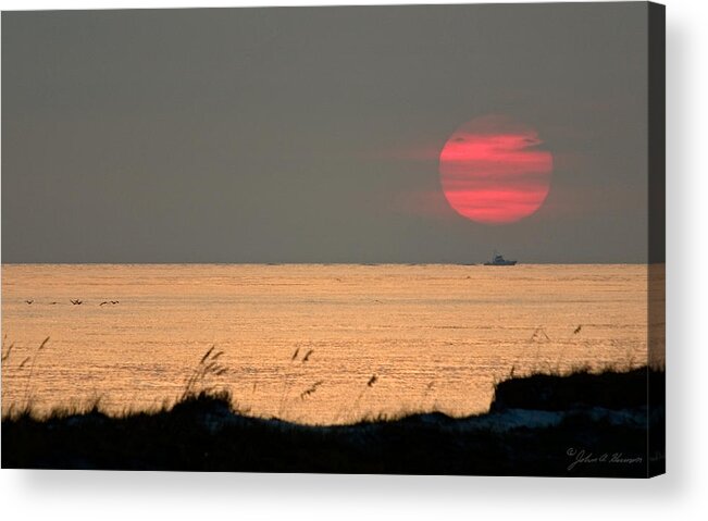 Sun Set Acrylic Print featuring the photograph Fishing Boat Under Setting Sun by John Harmon