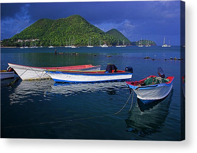 Boat Acrylic Print featuring the photograph Fishing Boats at sunrise- St Lucia by Chester Williams