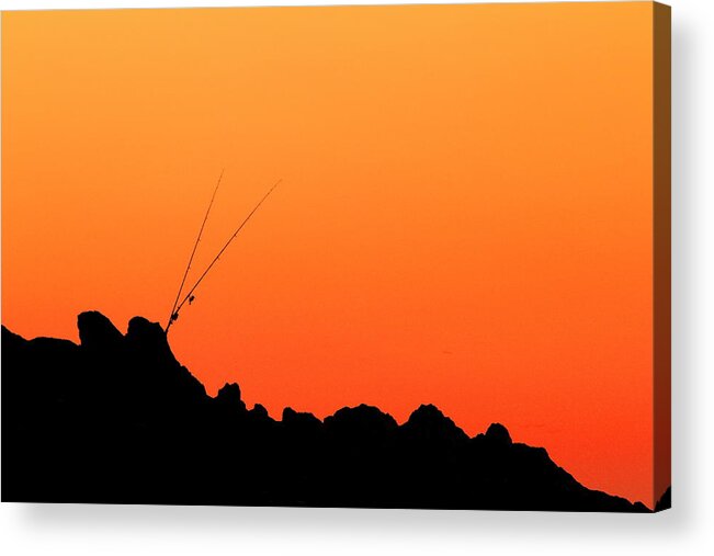 Bay Acrylic Print featuring the photograph Fishing on the rocks by Natura Argazkitan