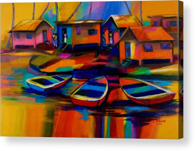 Fishing Acrylic Print featuring the painting Fishing Village by Cynthia McLean