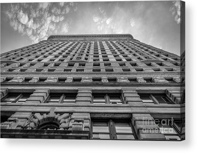 Flatiron Building Acrylic Print featuring the photograph Flatiron Building Sky Black and White by Alissa Beth Photography