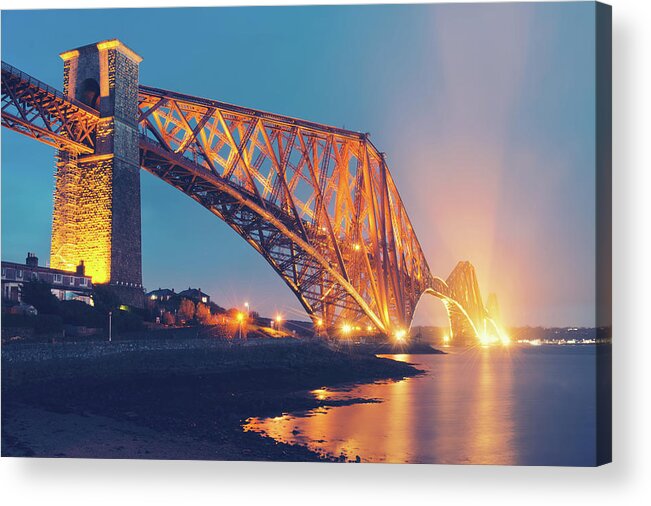 Forth Acrylic Print featuring the photograph Floodlit Forth Bridge by Ray Devlin
