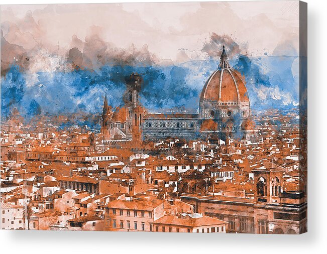 Florence Sunset Acrylic Print featuring the painting Florence - 10 by AM FineArtPrints