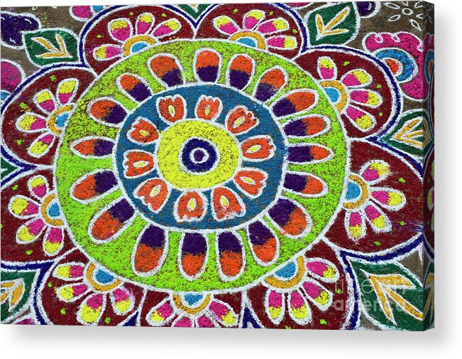 Indian Acrylic Print featuring the photograph Flower Rangoli by Tim Gainey