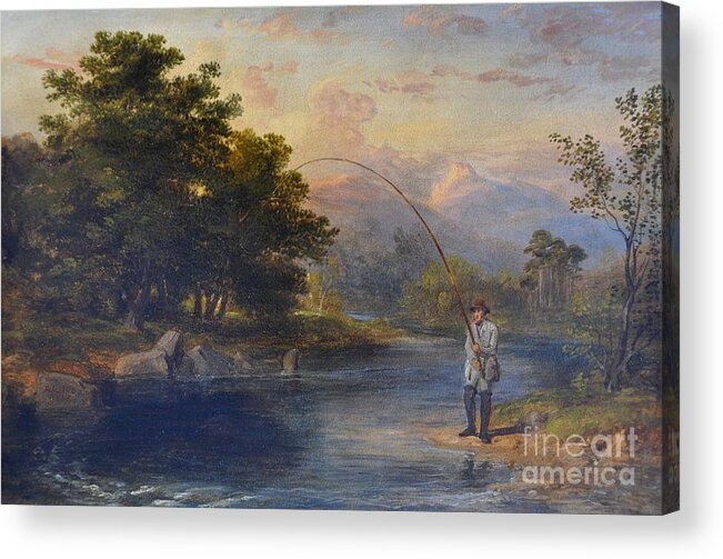 James William Giles Rsa (1801-1870) Fly Fishing In Scotland 1858 Acrylic Print featuring the painting Fly Fishing in Scotland by MotionAge Designs