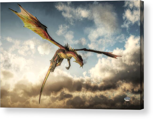 Flying Dragon Acrylic Print featuring the digital art Flying Dragon, Death From Above by Daniel Eskridge