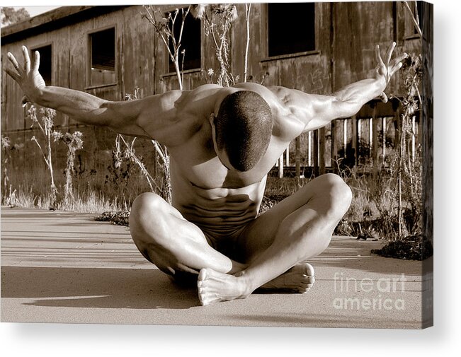 Gay Art Acrylic Print featuring the photograph Muscular male posing for an artistic nude by Gunther Allen