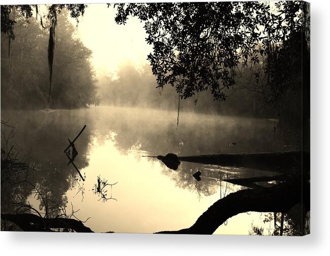 Fog And Light In Sepia Acrylic Print featuring the photograph Fog and Light in Sepia by Warren Thompson